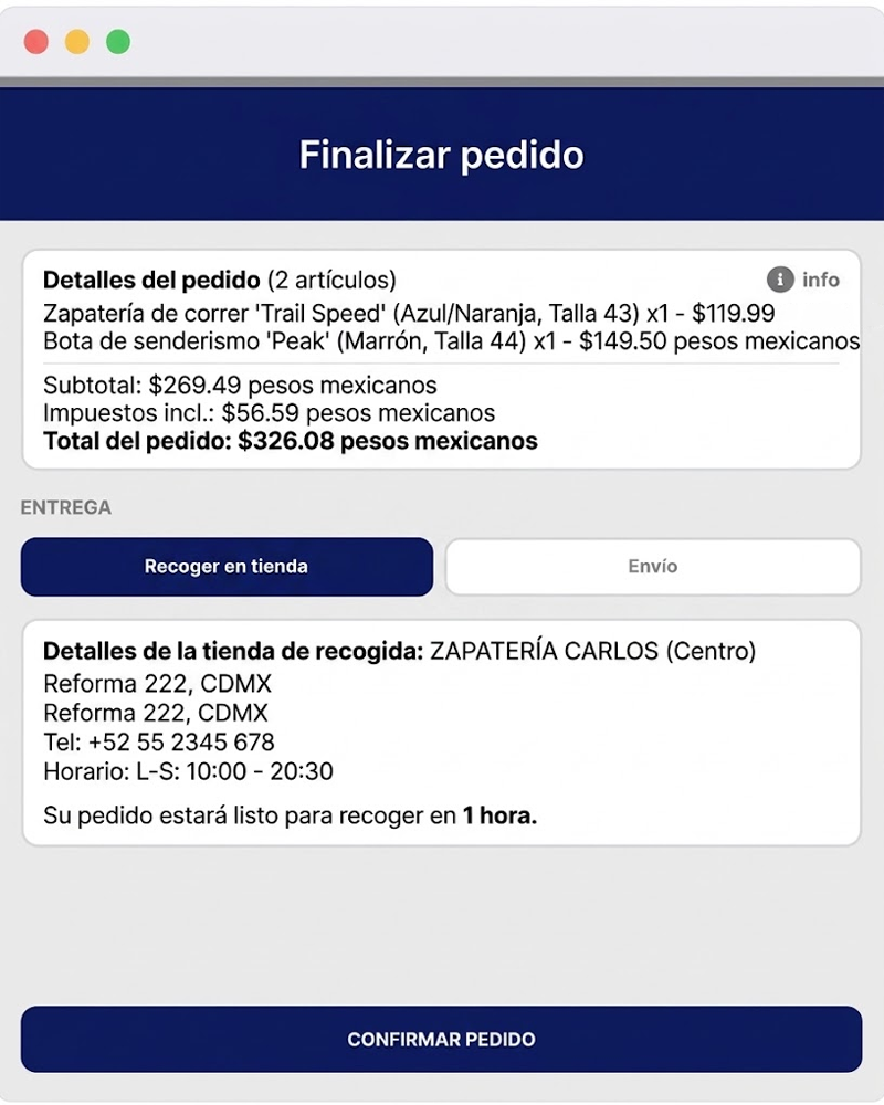 Finalizar pedido — Recoger en tienda, Zapatería Carlos